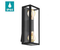 EGLO Außen-Wandlampe Alamonte 1, 2 flammige Außenleuchte, Wandleuchte aus Stahl verzinkt, Glas: klar, Fassung: E27, IP44, schwarz