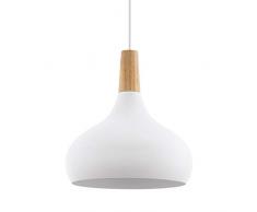 EGLO Pendellampe Sabinar, 1 flammige Pendelleuchte, Hängelampe aus Stahl und Holz, Farbe: Weiß, braun, Fassung: E27, Ø: 28 cm