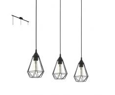 EGLO Pendelleuchte Tarbes Vintage in schwarz, Hängelampe Esszimmer 3-flammig im Retro Look, Hängeleuchte aus Stahl, Pendellampe mit E27 Fassung