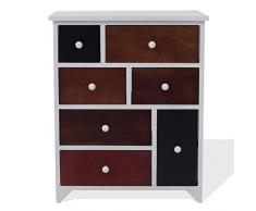 Rebecca SRL Kommode Schubladenschrank Schubladenkommode Sideboard 7 Schubladen Paulownienholz Mehrfarbig Knöpfen Shabby Look Schlafzimmer Wohnräume (Code RE4336)