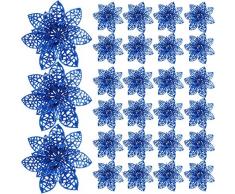 SATINIOR 50 Stück Weihnachtsbaum Blumen Glitzer Weihnachtsstern Dekorative künstliche Weihnachtsstern Blumen Weihnachtsbaum Ornamente für Hochzeit Weihnachten Festival Dekoration blau