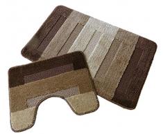oKu-Tex Badematte, Badteppich, Badvorleger, WC-Vorleger, Set 2 teilig, rutschfest & waschbar, langflor, antirutsch, braun, beige, 50 x 80 cm 40 x 50 cm, 2