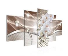 Bilder Blumen Orchidee Wandbild 200 x 100 cm Vlies - Leinwand Bild XXL Format Wandbilder Wohnzimmer Wohnung Deko Kunstdrucke Braun 5 Teilig - MADE IN GERMANY - Fertig zum Aufhängen 022551a