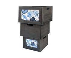 Rebecca Mobili 3er Set Holzkisten Aufbewahrungsbox Holz Grau Weiß Blau Vintage Wohnzimmer Küche (Cod. RE6135)