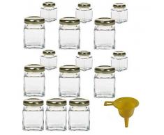 Viva Haushaltswaren - 15 x Mini-Marmeladenglas / Gewürzglas 50 ml mit goldfarbenem Schraubverschluss, Gläser Set mit Deckel für Gewürze, Konfitüre, Salz etc. verwendbar (inkl. Trichter)