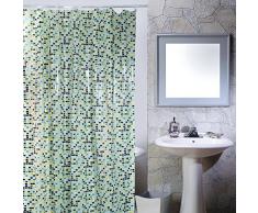 MSV Duschvorhang PVC Anti Schimmel 100% wasserdicht 180x200 cm + 12 Duschvorhangringe Mosaik blau