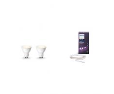 Philips Hue White GU10 LED Spot Doppelpack, dimmbar, warmweißes Licht & Philips Hue LightStrip+ Erweiterung für Basis Set, 1m, dimmbar, bis zu 16 Millionen Farben
