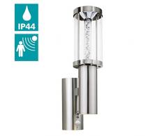 EGLO LED Außen-Wandlampe Trono Stick, 2 flammige Außenleuchte inkl. Bewegungsmelder, Sensor-Wandleuchte aus Edelstahl, Glas und Kunststoff, Farbe: Silber, Fassung: GU10, IP44