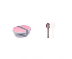 MEPAL salatbox Ellipse-Nordic pink, Plastik, 22.5 x 17.5 x 9.5 cm & Besteckset Ellipse 3-teilig, Edelstahl, Nordic pink , 19.5 x 5.1 x 2.3 cm, 1 Einheiten