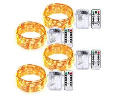 Umi. by Amazon 5 m Einfarbige Lichterkette mit 50 Mini-LEDs, batteriebetrieben mit Fernbedienung, Timer, dekorativer Kupferdraht, wasserdicht, für Innen- und Außenbetrieb, 4er-Pack