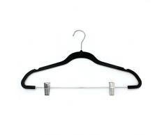 JVL Samt Touch platzsparend rutschfest Kleiderbügel 10 Stück, recyceltem Kunststoff ABS, Nylon, Chrom Clips, Bar und Haken, schwarz, 45 x 0,5 x 24,5 cm