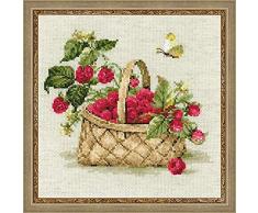 Riolis Himbeeren in einem Korb Kreuzstichpackung, Baumwolle, Mehrfarbig, 30 x 30 x 0,1 cm