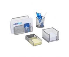 Relaxdays Schreibtisch Organizer Set 4-teilig, Mesh Metall Zubehör mit Briefablage, Stiftehalter und Zettelbox, Silber