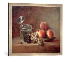 Gerahmtes Bild von Jean-Baptiste-Siméon Chardin J.B.S.Chardin, Die Kristallschale, Kunstdruck im hochwertigen handgefertigten Bilder-Rahmen, 70x50 cm, Silber raya