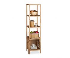 Relaxdays Badregal Walnuss stehend, offenes Holzregal mit Schranktür, 5 Ablagen Badschrank, HBT 160 x 40 x 36 cm, natur