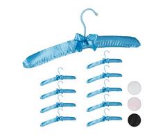 Relaxdays Kleiderbügel Satin, 10er Pack, weich gepolstert, 360° drehbarer Haken, dekorative Schleife, 38 cm, hellblau