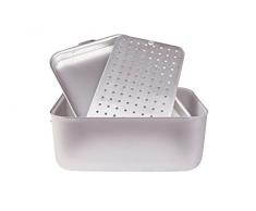 Pentole Agnelli Bräter rechteckig Dicke 3 mm mit Deckel A souté und Gittereinsatz mit 2 Griffen bewegliche, 70 x 45 cm