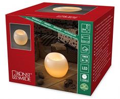 Konstsmide 1964-100 LED Dekoration Echtwachskugelkerze / für Innen (IP20) / Batteriebetrieben: 2xC 1.5V (exkl.) / warm weiße Diode flackernd / mit Schalter und 4h u. 8h Timer