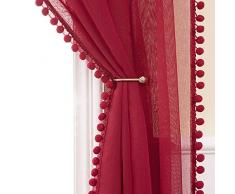 MIULEE Pompom-Fenstervorhänge für Küche, Badezimmer, Wohnzimmer W 54 x L 54 weinrot