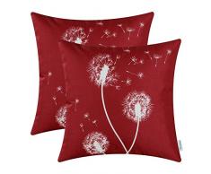 CaliTime Kissenbezüge Kissenhülle Packung mit 2 Leinwand Dekokissen Covers für Couch Sofa Home Decor Solide Löwenzahn Druck 45 cm x 45 cm Dunkelrot