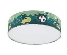 EGLO TABARA Deckenlampe, Kinderlampe mit Fußball Motiv, Deko für Jungen und Mädchen, Deckeleuchte Ø 38 cm für Kinderzimmer grün/Weiss, Stahl, 40 W