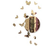 FLEXISTYLE Große Moderne Wanduhr Schmetterling rund 30cm, 15 Schmetterlinge, Wohnzimmer, Schlafzimmer, Kinderzimmer, Produkt in der EU hergestellt (Goldspiegel)