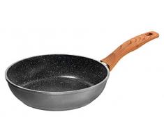 STONELINE Back to Nature Schmorpfanne 28 cm, induktionsgeeignet, Griffe in Holzoptik Pfanne, Aluminium, grau