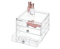 iDesign Drawers Make-Up-Organizer | schmale Aufbewahrungsbox für Schminke, Kosmetika & Co. | Schubladenbox mit 3 Schubladen | Kunststoff transparent