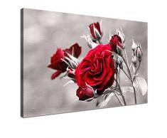 LANA KK - Leinwandbild Rose Red mit Blumen auf Echtholz-Keilrahmen â Frühling und Natur Fotoleinwand-Kunstdruck in rot, einteilig & fertig gerahmt in 120x80cm