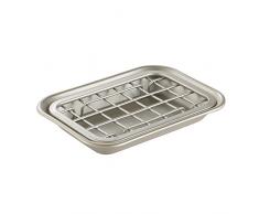 iDesign Seifenhalter, kleine Seifenablage aus rostfreiem Metall, Seifenschale mit Gittereinsatz zur trockenen Seifenablage, mattsilberfarben