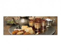 Panoramabild auf Leinwand und Keilrahmen 150x50cm Marokko Tablett Tee SÃ¼Ãigkeiten Orient