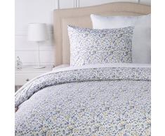 AmazonBasics - Bettwäsche-Set, Mikrofaser, 135 x 200 cm - Blau mit blumenmuster