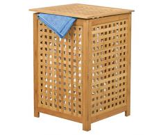MSV Wäschetruhe Wäschekorb Holz Bambus 40x40x58cm als Wäschesammler mit luftdurchlässigem Deckel und Herausnehmbaren Wäschesack, Natur