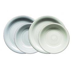 Mäser, Serie Bel Tempo, handbemaltes Keramik Tafelservice 8-teilig, für 2 Personen, in den Farben Hellgrün und Hellblau