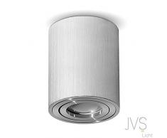 JVS Aufbauleuchte Aufbaustrahler Deckenleuchte Aufputz Led MILANO -LANG- GU10 Fassung 230V rund, alu-silber, schwenkbar Deckenleuchte Strahler Deckenlampe Aufbau-lampe CUBE Kronleuchter aus Aluminium