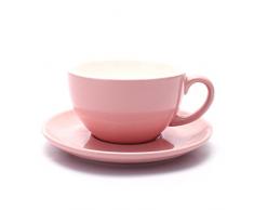 Coffeezone Latte Art Tasse und Untertasse, 3 Kapazitäten für Latte & Cappuccino & Double Espresso, New Bone China Mate for Coffee Shop & Barista 10.5 oz Glänzend rosa
