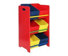 Premier Housewares Spielzeugregal, 3-stöckig, MDF, mit Rahmen und 6 Stoffschubladen, 64 x 45 x 30 cm, Mehrfarbig