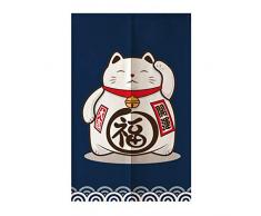 TJ Global Japanische Noren Türvorhang, Wandteppich, für Zuhause oder Restaurant, 80 x 150 cm 33.5” x 59” Blaue Glückskatze