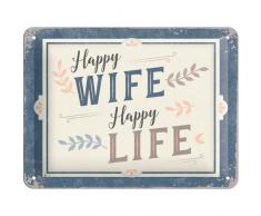 Nostalgic-Art Wife Happy Life Blechschild 15 x 20 cm, Metall, Bunt, 15x20 cm