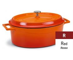 Pentole Agnelli Slowcook Kasserolle oval mit 2 Griffen, aus Gusseisen 0.4 litri rot