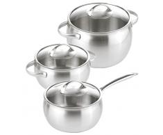 KUHN RIKON 37249 Kochgeschirr Topfset Topf Daily Set 3-teilig bestehend aus Stielkasserolle 1.8L und Kochtopf 3.3L/7.6L modernes Design mit Glasdeckel