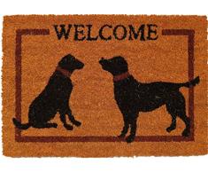 oKu-Tex Fußmatte | Fußabtreter | Türmatte | Eingangsmatte | Raja| Welcome Hunde | Aufdruck | Kokosmatte Kokos | für außen | rutschfest | 40x60 cm