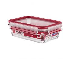 Emsa 516244 Frischhaltedose mit Deckel, Glas, Rechteckig, Volumen 0,7 Liter, Transparent/Rot, Clip & Close