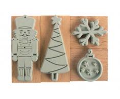Rayher 29197000 Holzstempelset Nussknacker, Stempelset Weihnachten, 4-teilig, 2 St. 3 cm Ø, 2 St. 6 x 2,5 cm, zum Verzieren von Karten, Etiketten, Geschenken, Scrapbooking u.v.m.