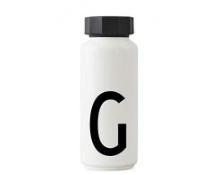 Design Buchstaben personalisierbare weiße Thermo-Edelstahlflasche für heiße und kalte Getränke, isolierte Trinkflasche für unterwegs, für Arbeit, Schule, Sport und Fitnessstudio – G