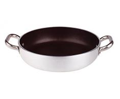 Pentole Agnelli Platinum Pfanne mit Unterseite geschliffen, aus Aluminium, Dicke 5 mm, mit 2 Griffen aus Edelstahl, Silber 32 cm Silber/schwarz