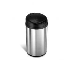 NINESTARS 9 Sterne-(NINAJ DZT 40-8) 10.6 gal 40 L Edelstahl Mülleimer mit Bewegungssensor kann, Silber/Schwarz, Silver, 33.4 x 33.4 x 61.7 cm