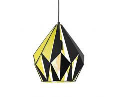 EGLO Pendellampe Carlton 1, 1 flammige Vintage Pendelleuchte, Retro Hängelampe aus Stahl, Farbe: schwarz, gelb, Fassung: E27, Ø 31 cm