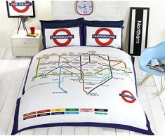 Underground London undgerground Tube Bettbezug und Kopfkissen Bettwäsche Set – Double, weiß