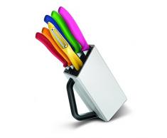 Victorinox Swiss Classic 6-tlg. Messerblock bestückt, Universalschäler, Gemüsemesser, Steakmesser, Tomatenmesser, weiß